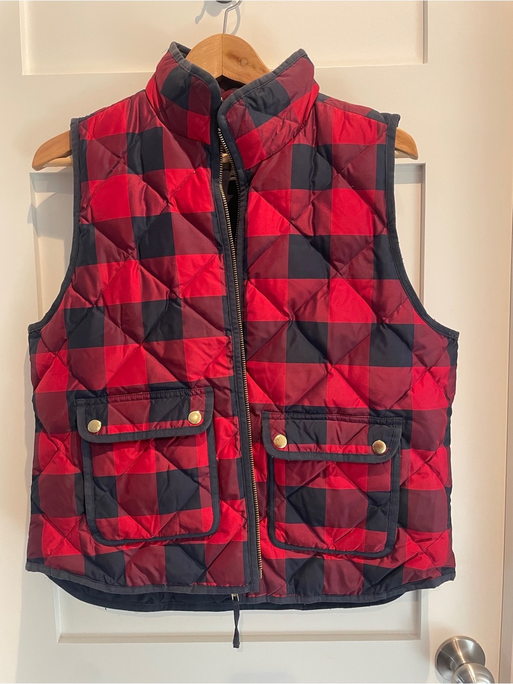 J. Crew Navy and Red Quilted Puffer Vest